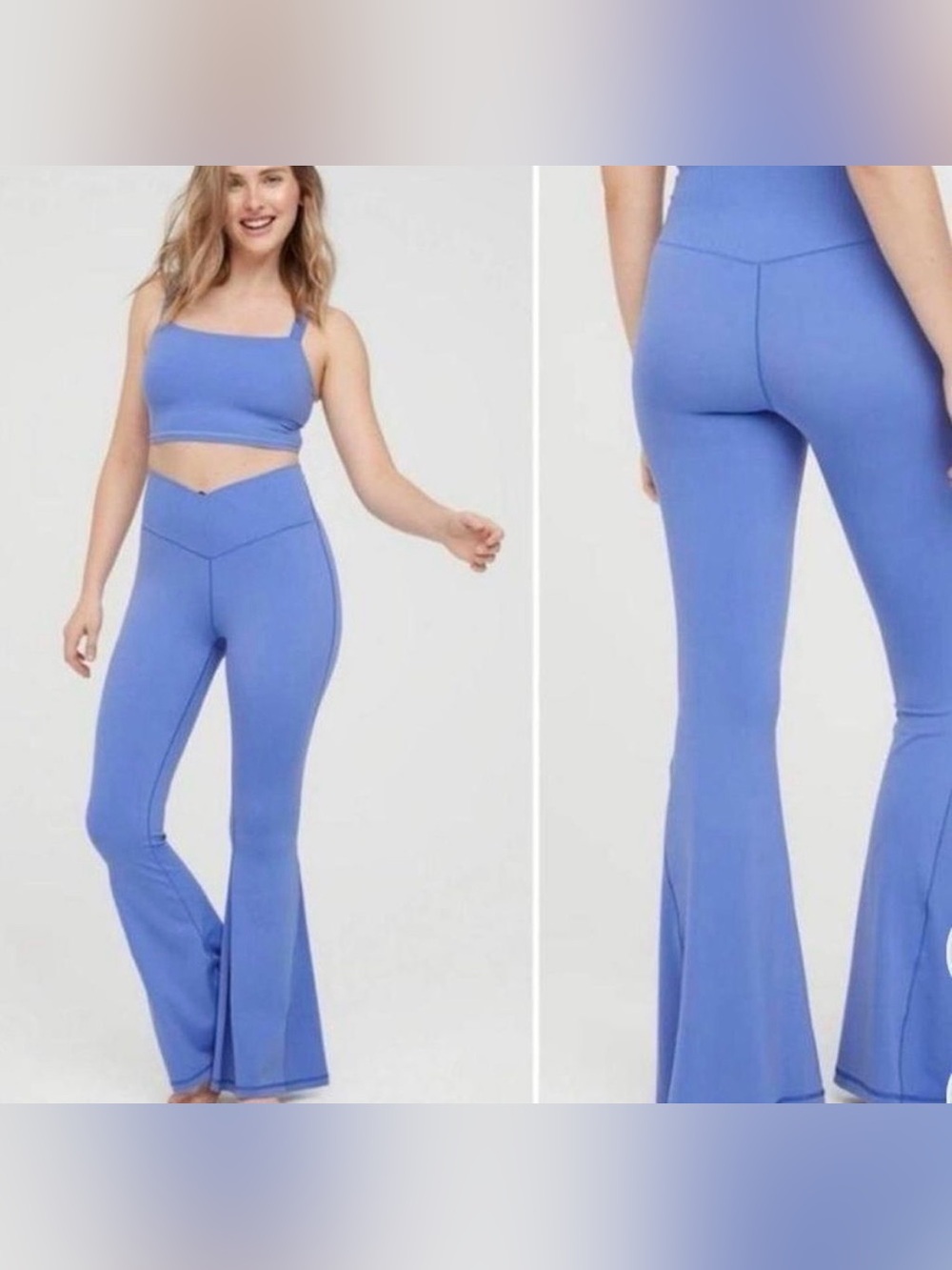 Aerie Offline Super Flare High waisted Ribbed Cross Over Leggings Blue Medium